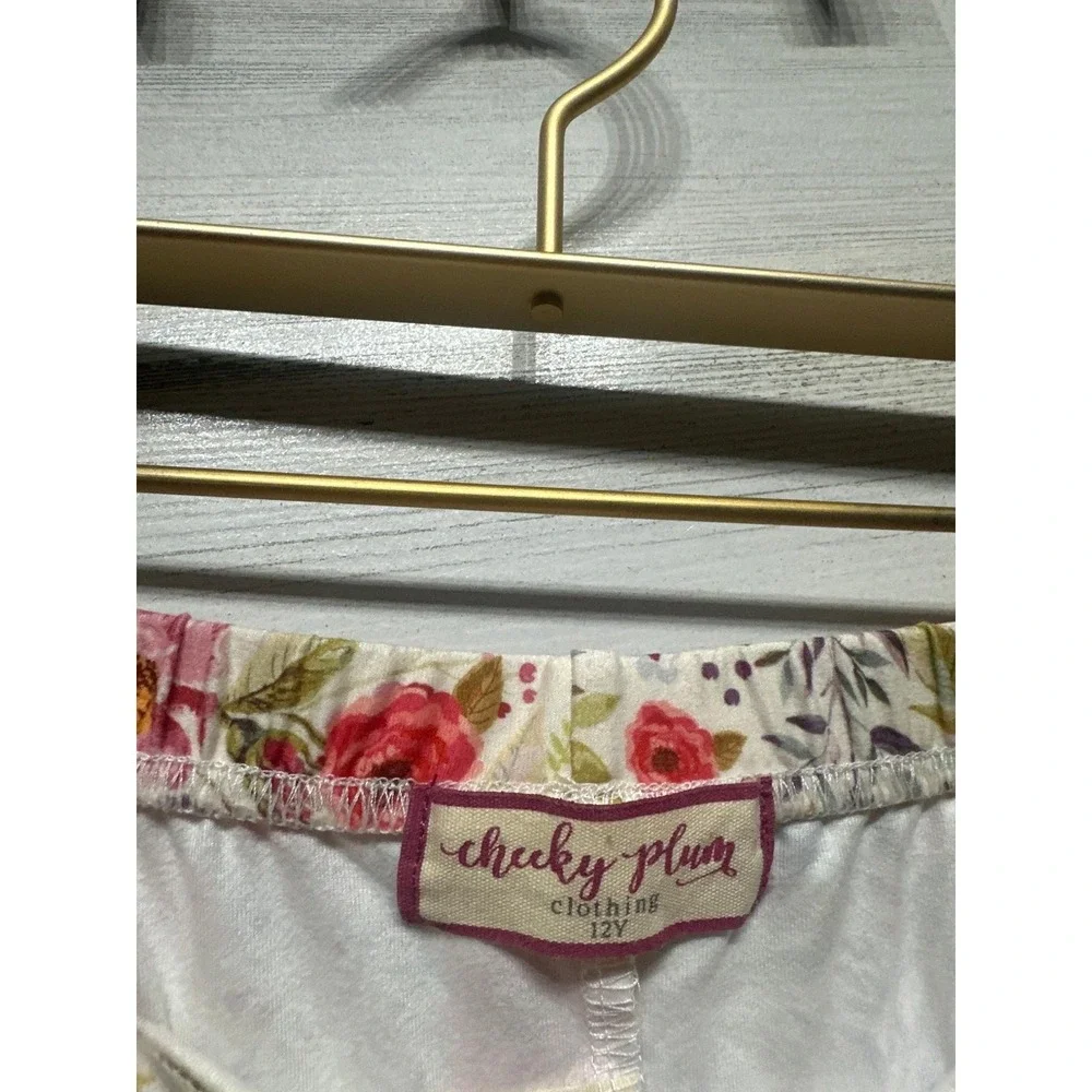 Cheeky Plum Leggings Girls 12 Pink Floral Stretch Elastic Waist EUC